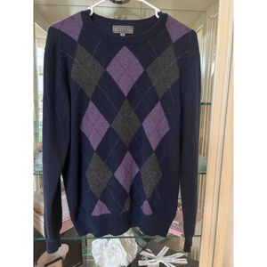 Men's Daniel Bishop Navy Purple Argyle Crewneck Sweater M
